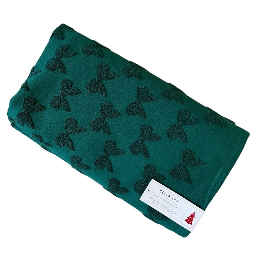 Bella Lux Christmas Bows Bath Towel Set of 2 Chic Holiday Green Bathroom Decor
